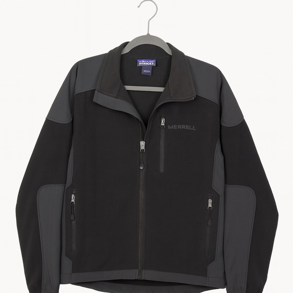 Free Country Mens Softshell Windbreaker Jacket Large Black Gray Fleece Jacket - Picture 1 of 2